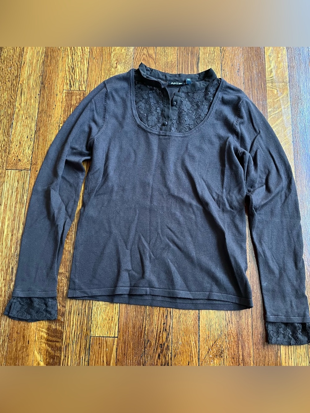 Y2k preppy goth brown lace trim sweater